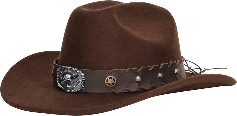Vikodah Vintage Western Cowboy Hat for Men Women - Wide Brim Cowgirl Fedora Hats with Braided Rope Band M - Image 5